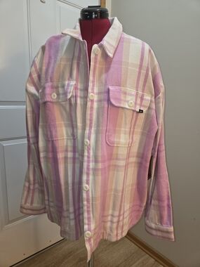 Vans Pink and Cream Plaid Shirt Jacket